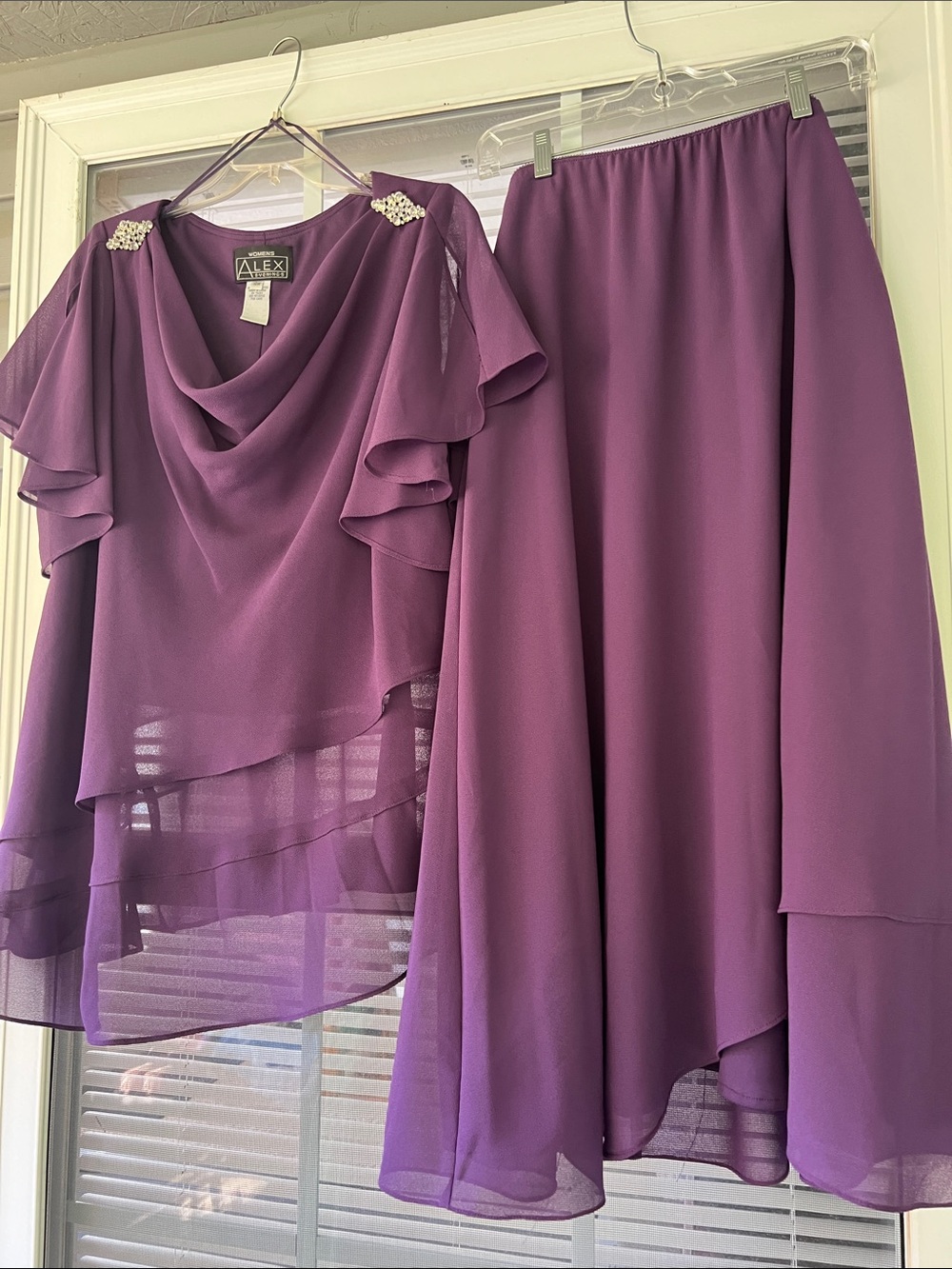 Alex Evenings Lavender Purple Chiffon Layered Maxi Skirt & Matching Top Set